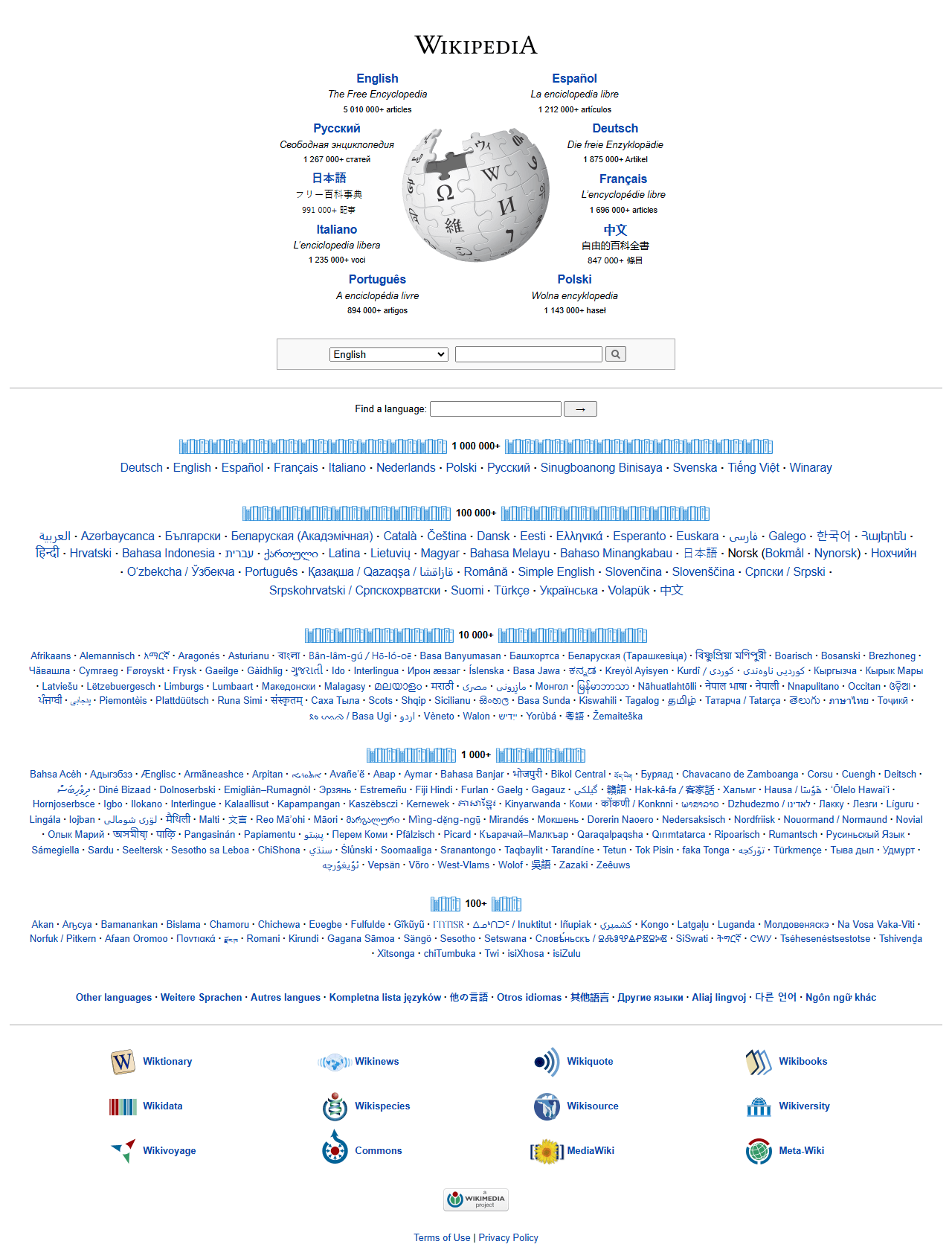 Wikipedia website in 2015
