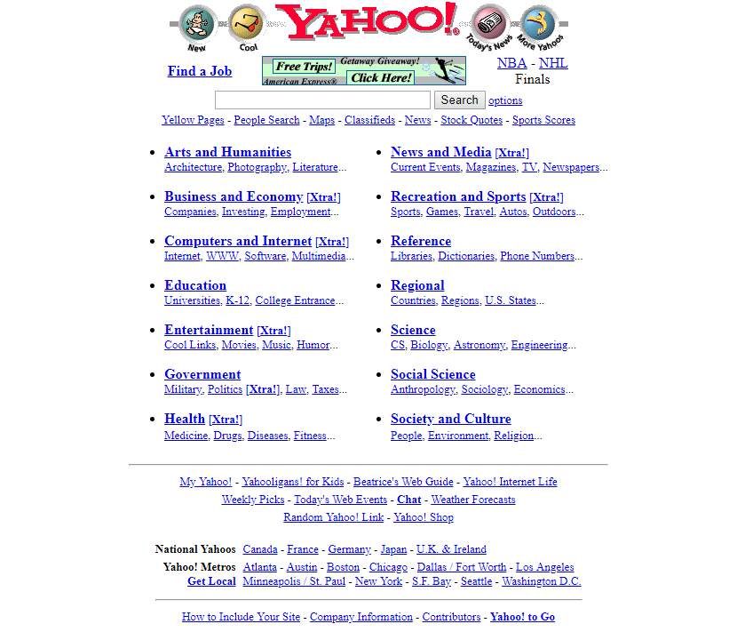 Yahoo website in 1997