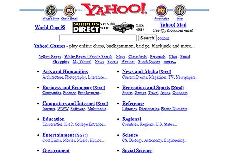 Yahoo website in 1998