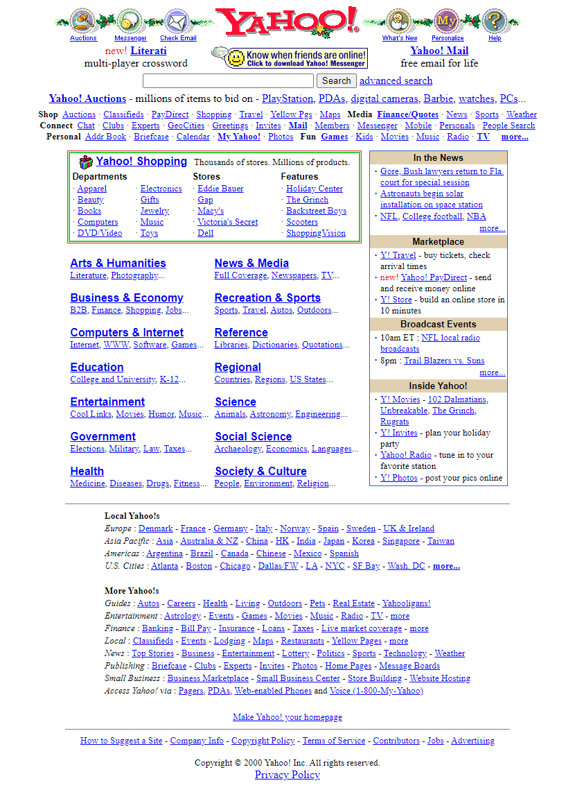 Yahoo website in 2000