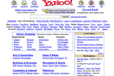 Yahoo website in 2001