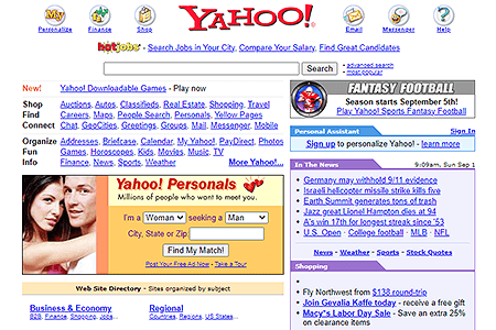 Yahoo website in 2002