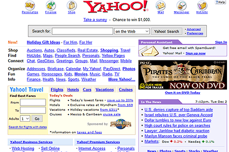 Yahoo website in 2003