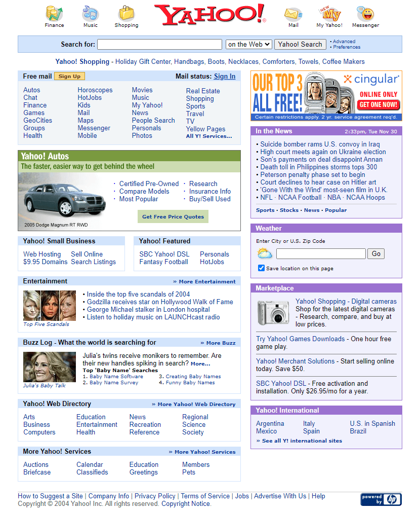 Yahoo website in 2004