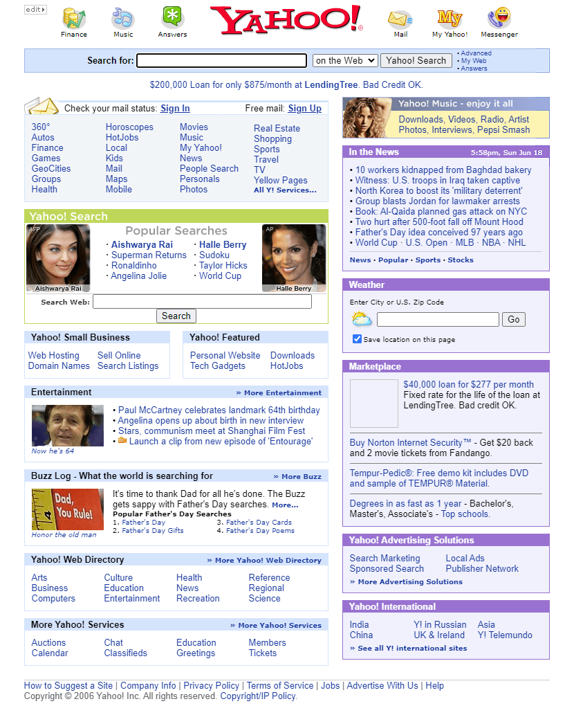 Yahoo website in 2006
