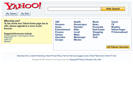 Yahoo website in 2007