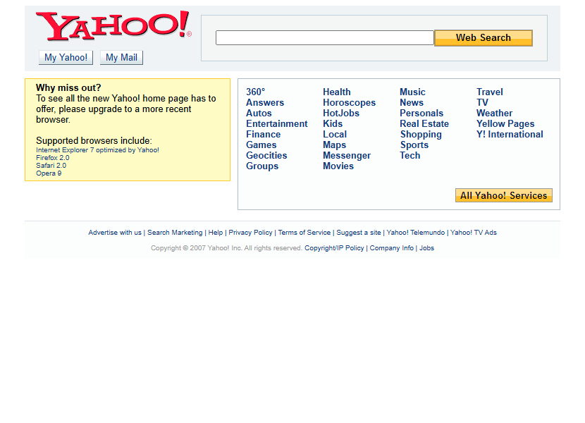 Yahoo website in 2007