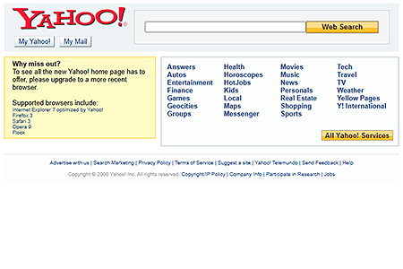 Yahoo website in 2008