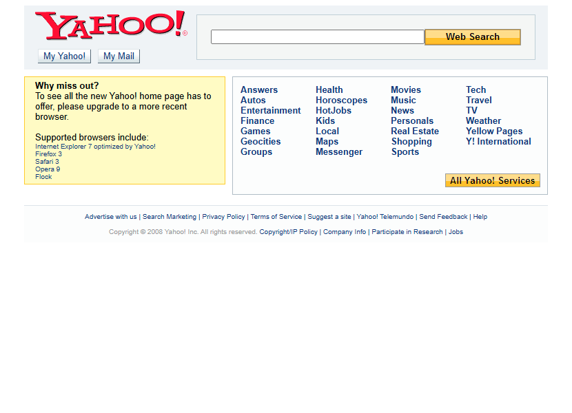 Yahoo website in 2008