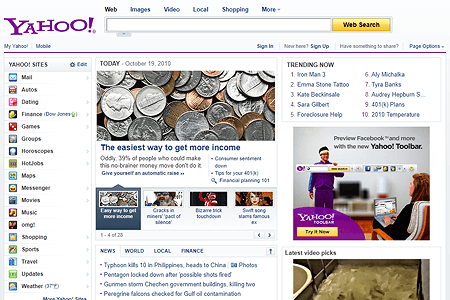 Yahoo website in 2010