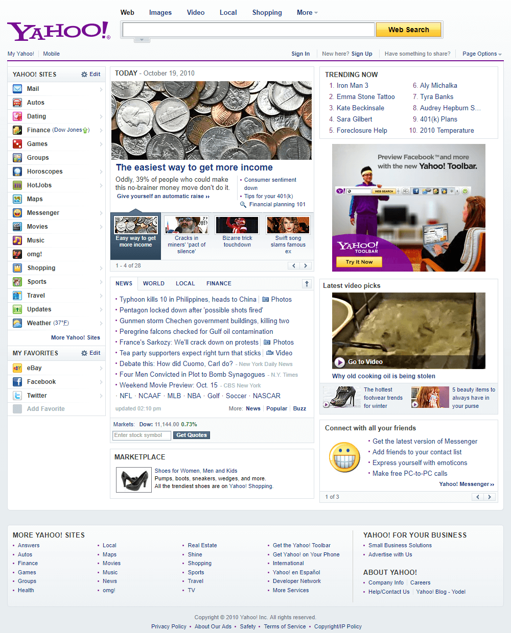 Yahoo website in 2010