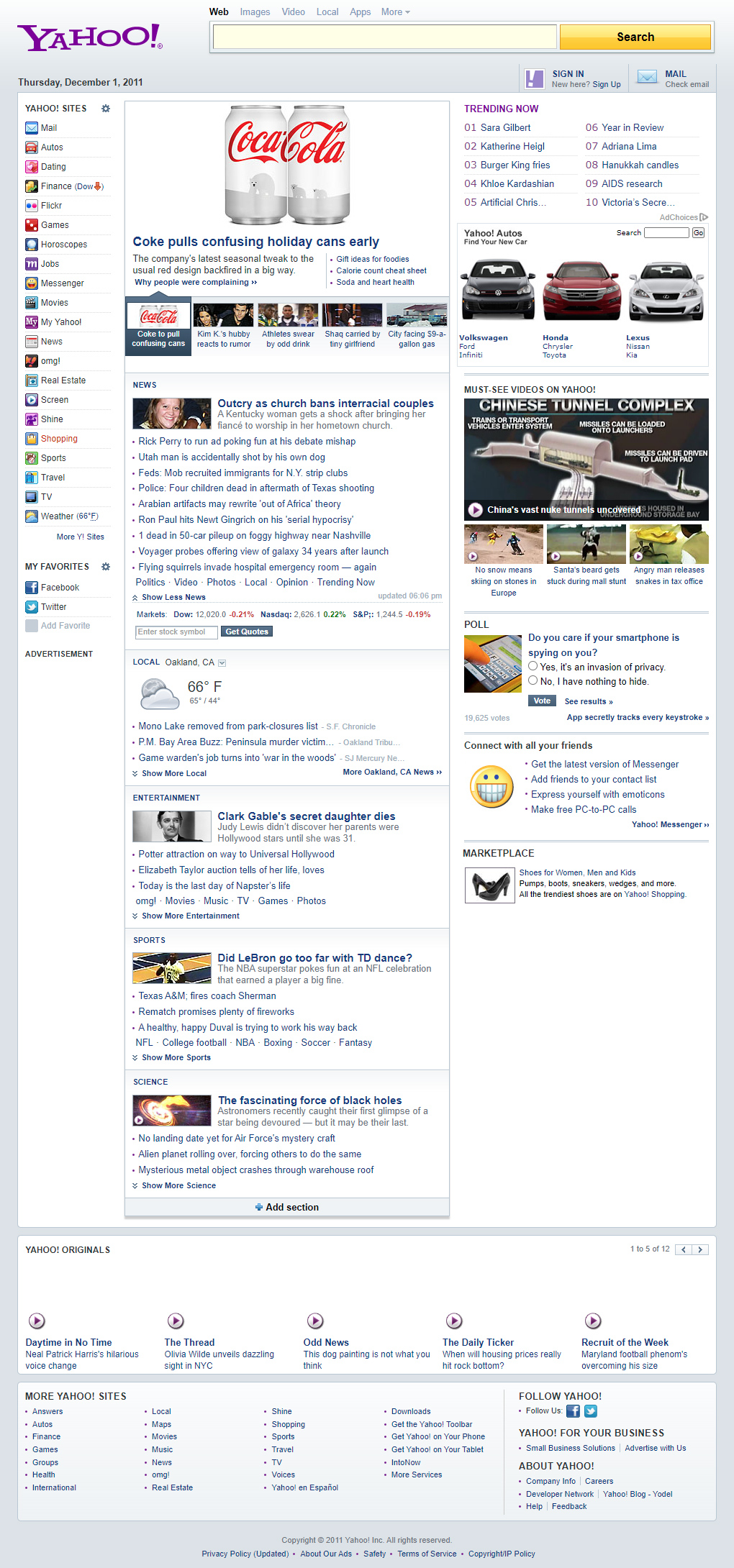Yahoo website in 2011
