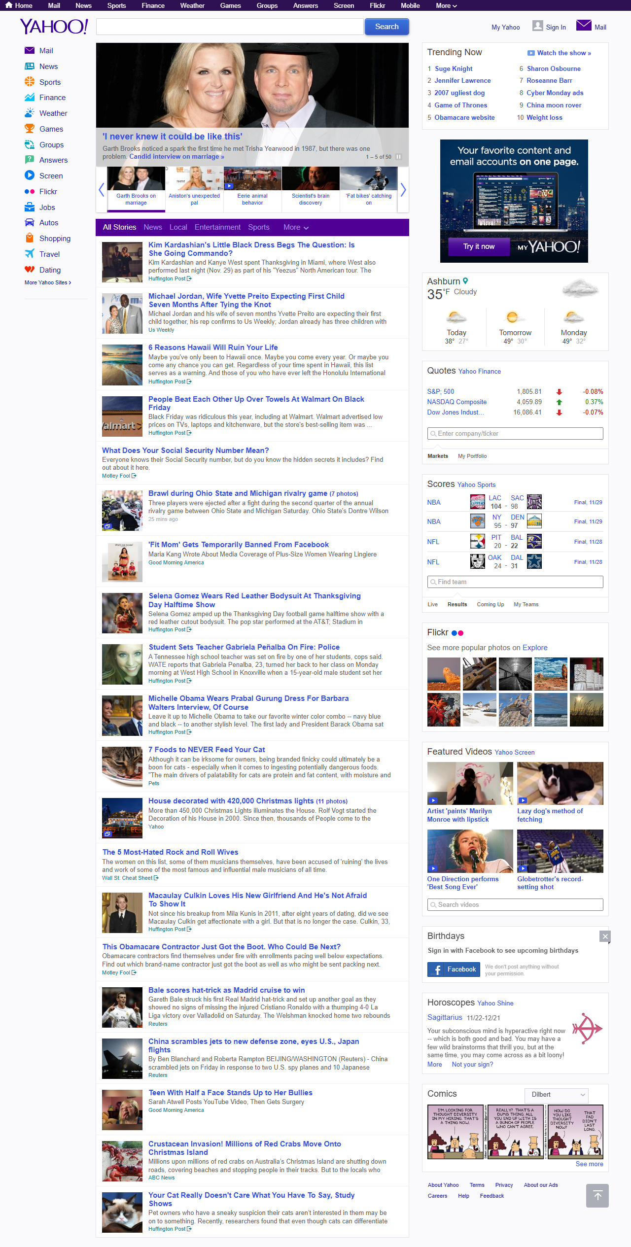 Yahoo website in 2013