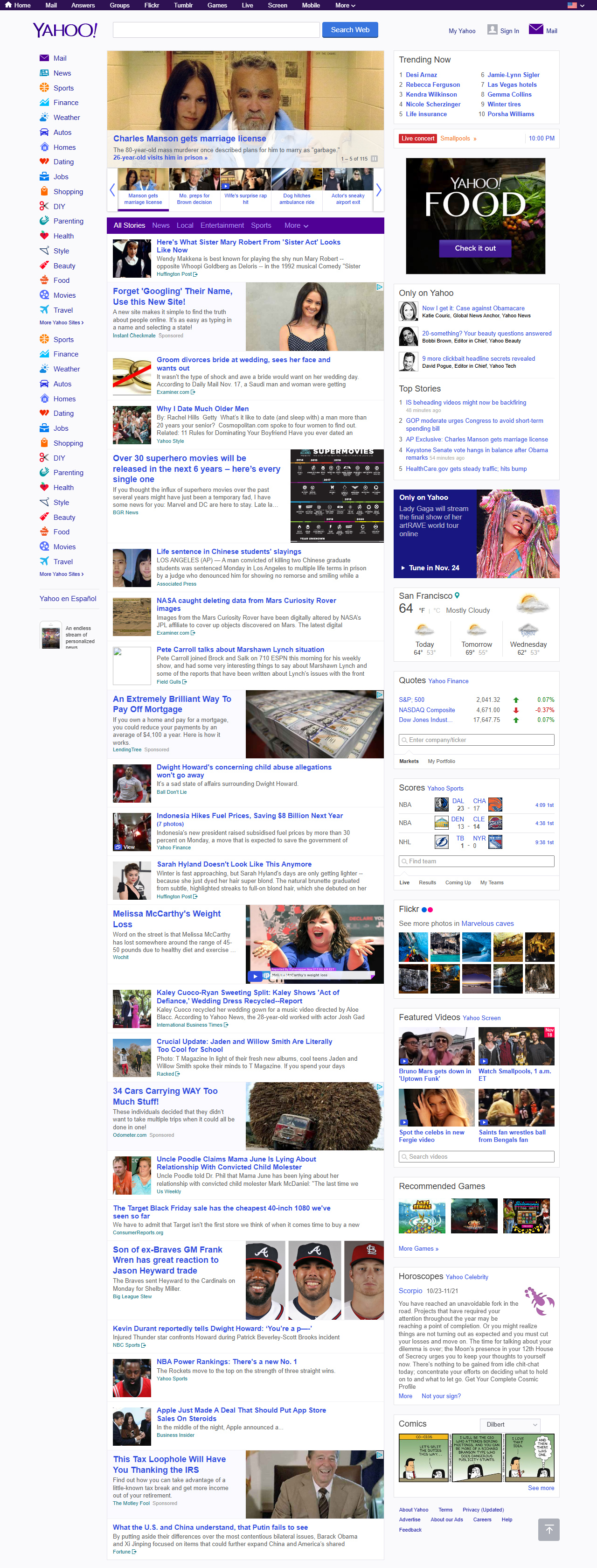 Yahoo website in 2014
