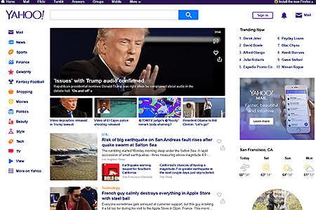 Yahoo website in 2016