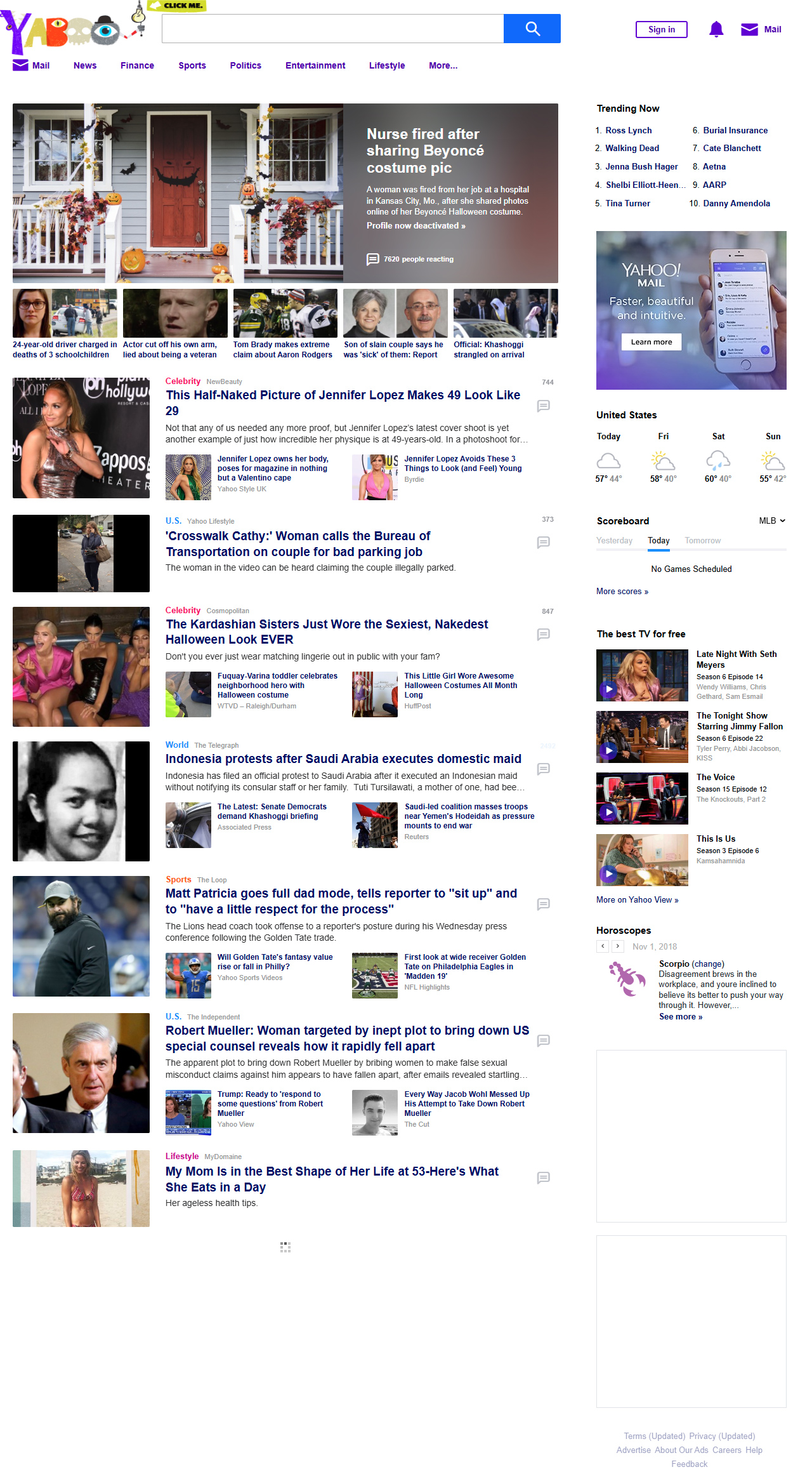 Yahoo website in 2018