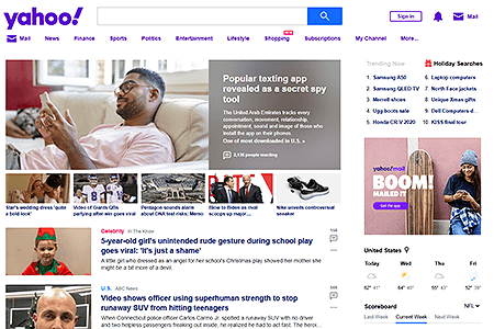 Yahoo website in 2019