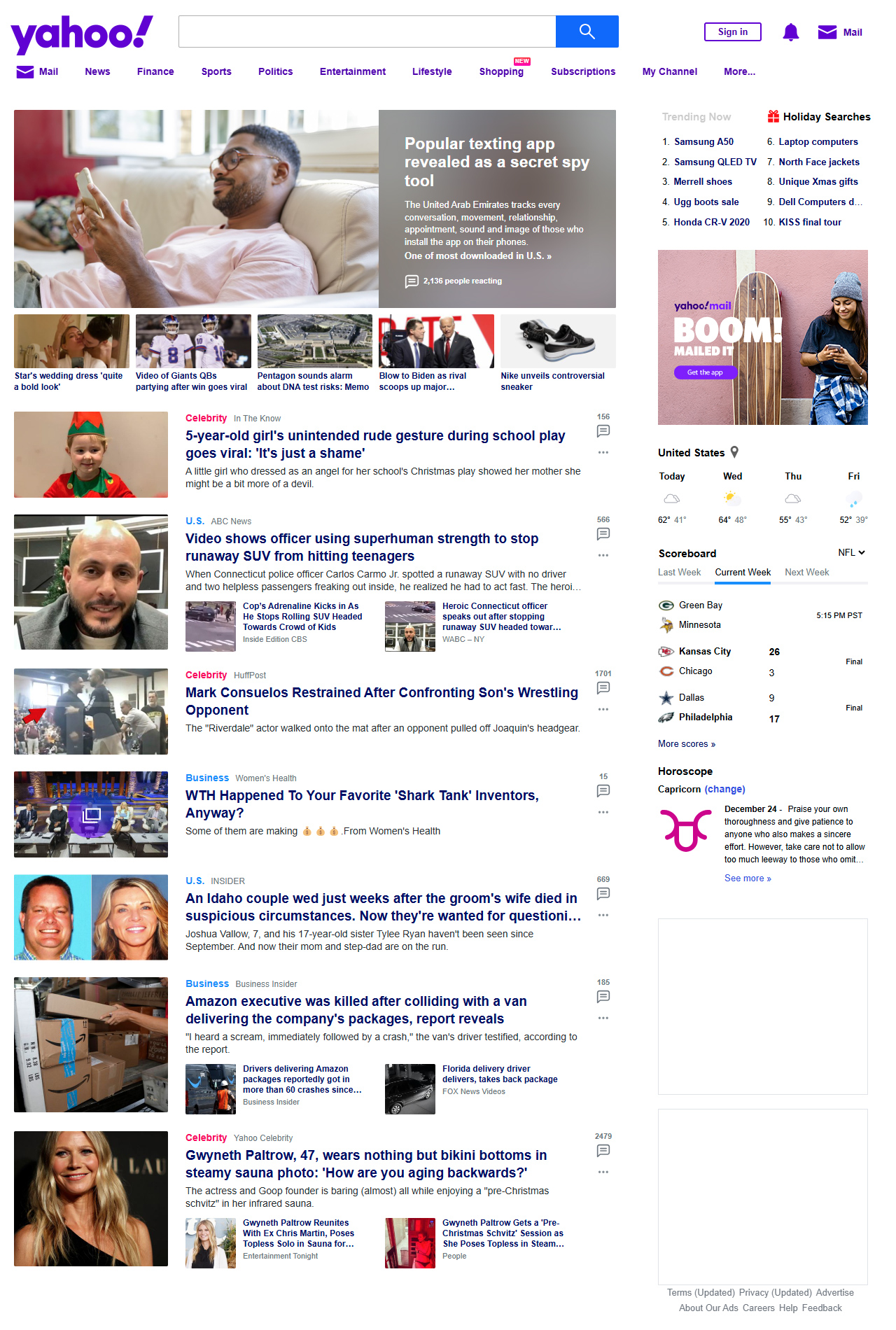 Yahoo website in 2019