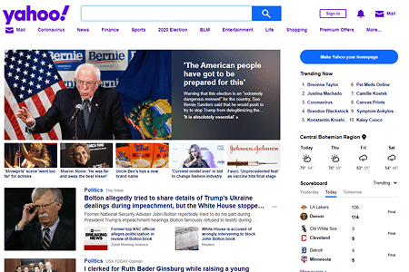 Yahoo website in 2020