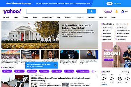 Yahoo website in 2021