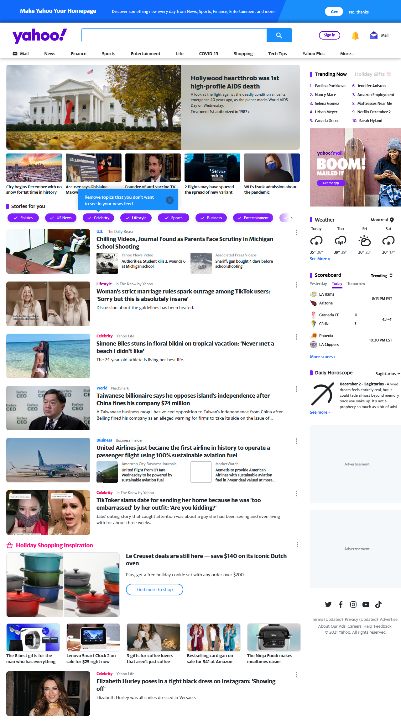 Yahoo website in 2021