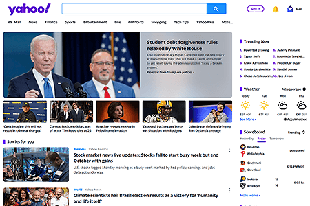 Yahoo website in 2022
