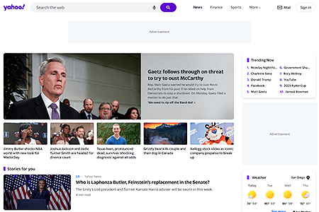 Yahoo website in 2023