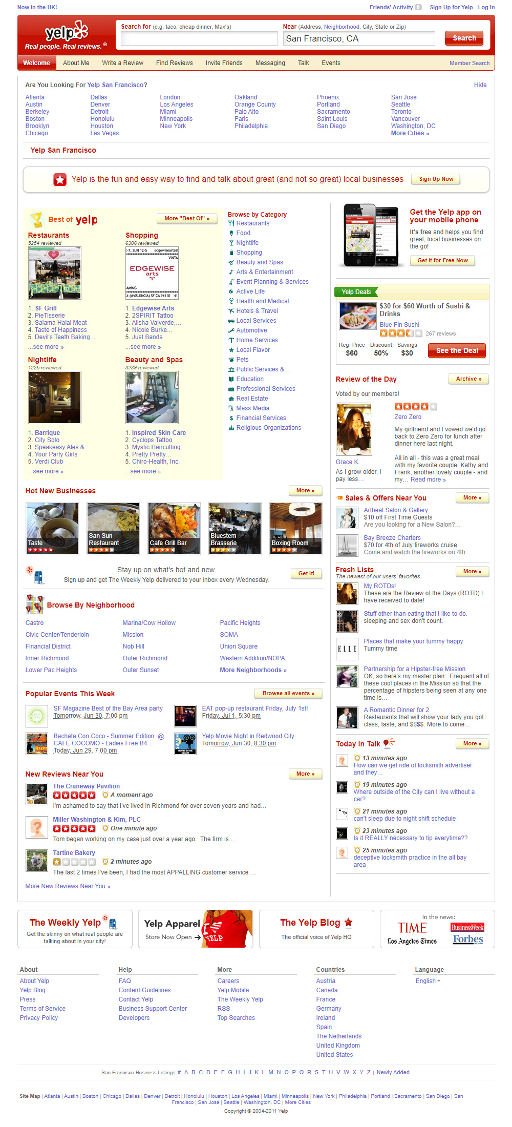 Yelp website in 2011