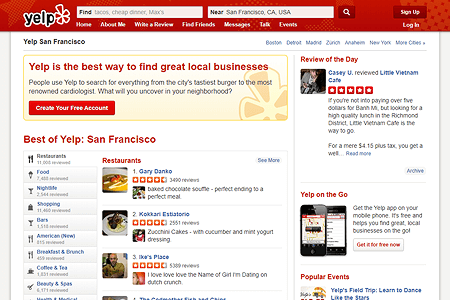 Yelp website in 2013