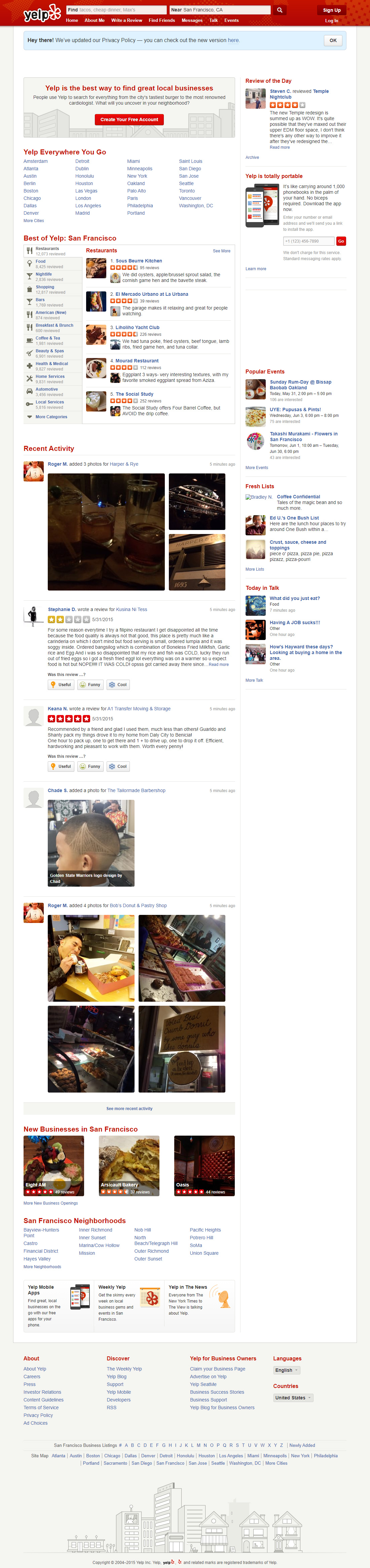 Yelp website in 2015