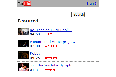 YouTube mobile version in 2008