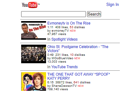 YouTube mobile version in 2011