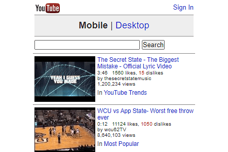 YouTube mobile version in 2012