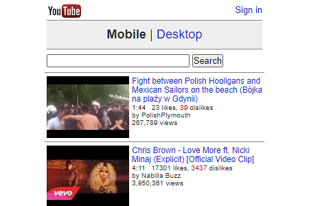 YouTube mobile version in 2013