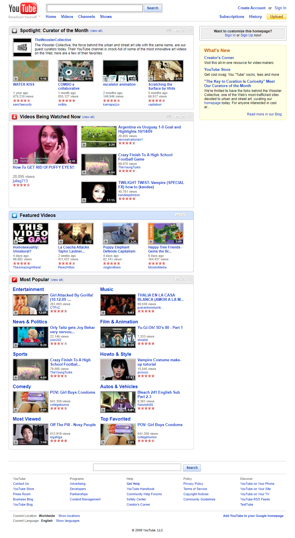 YouTube website in 2009