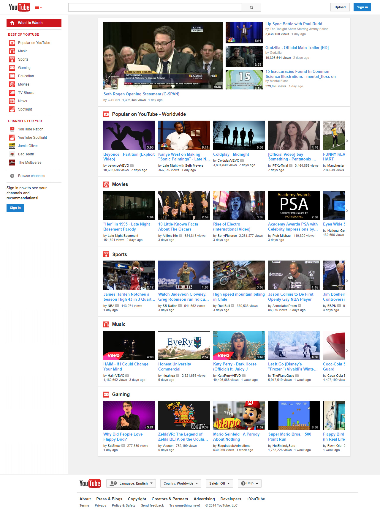 YouTube website in 2014