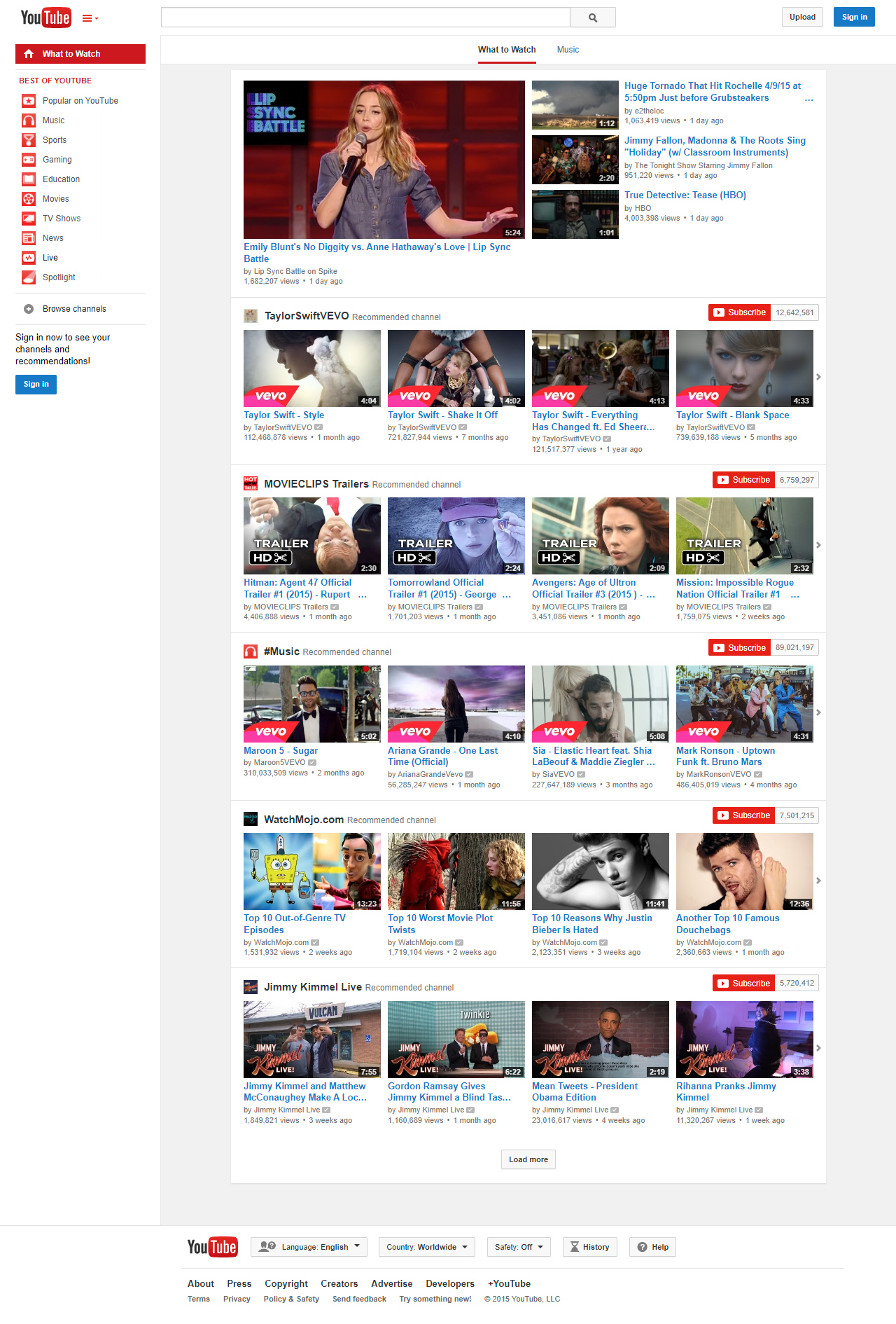 YouTube website in 2015
