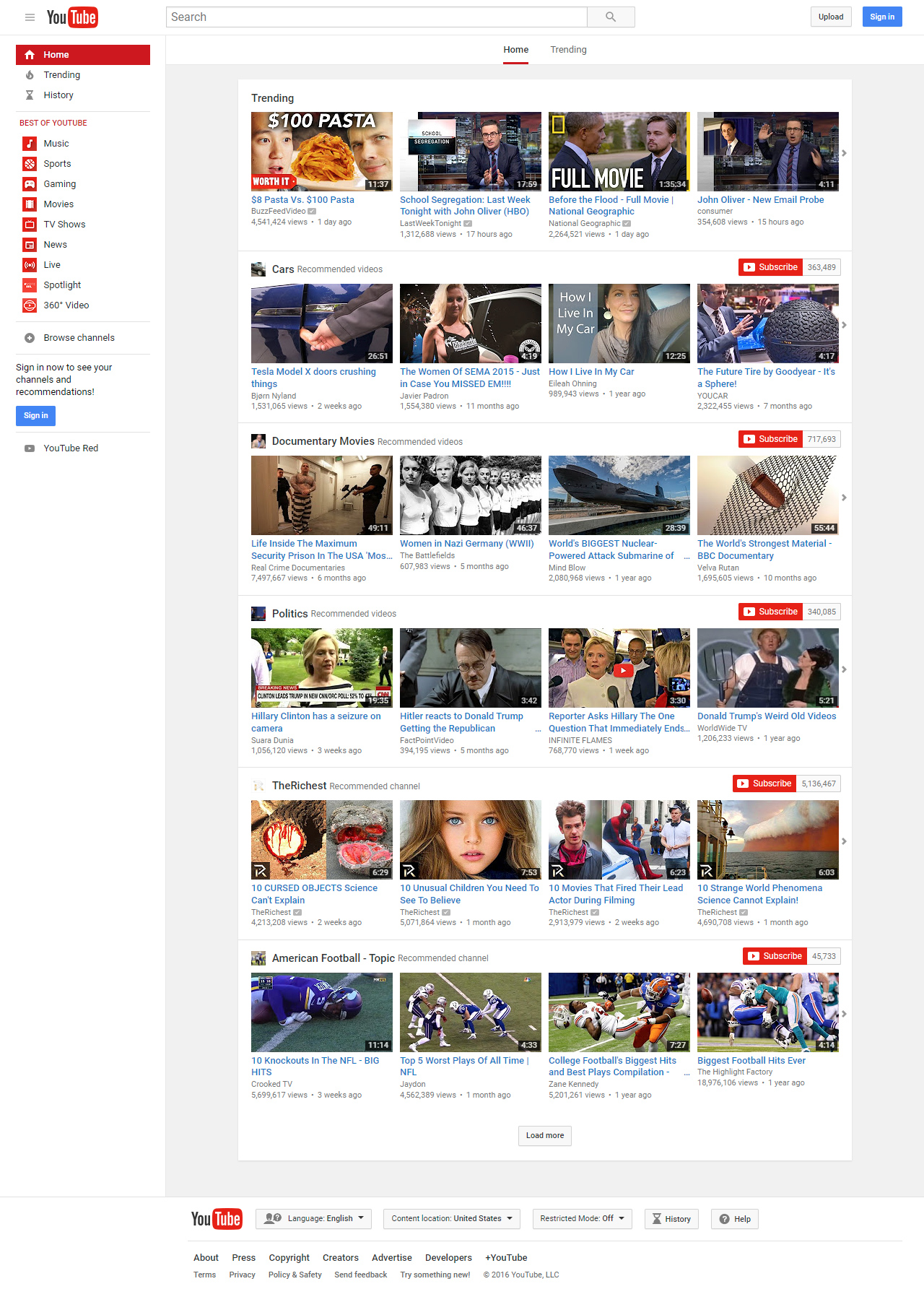 YouTube website in 2016
