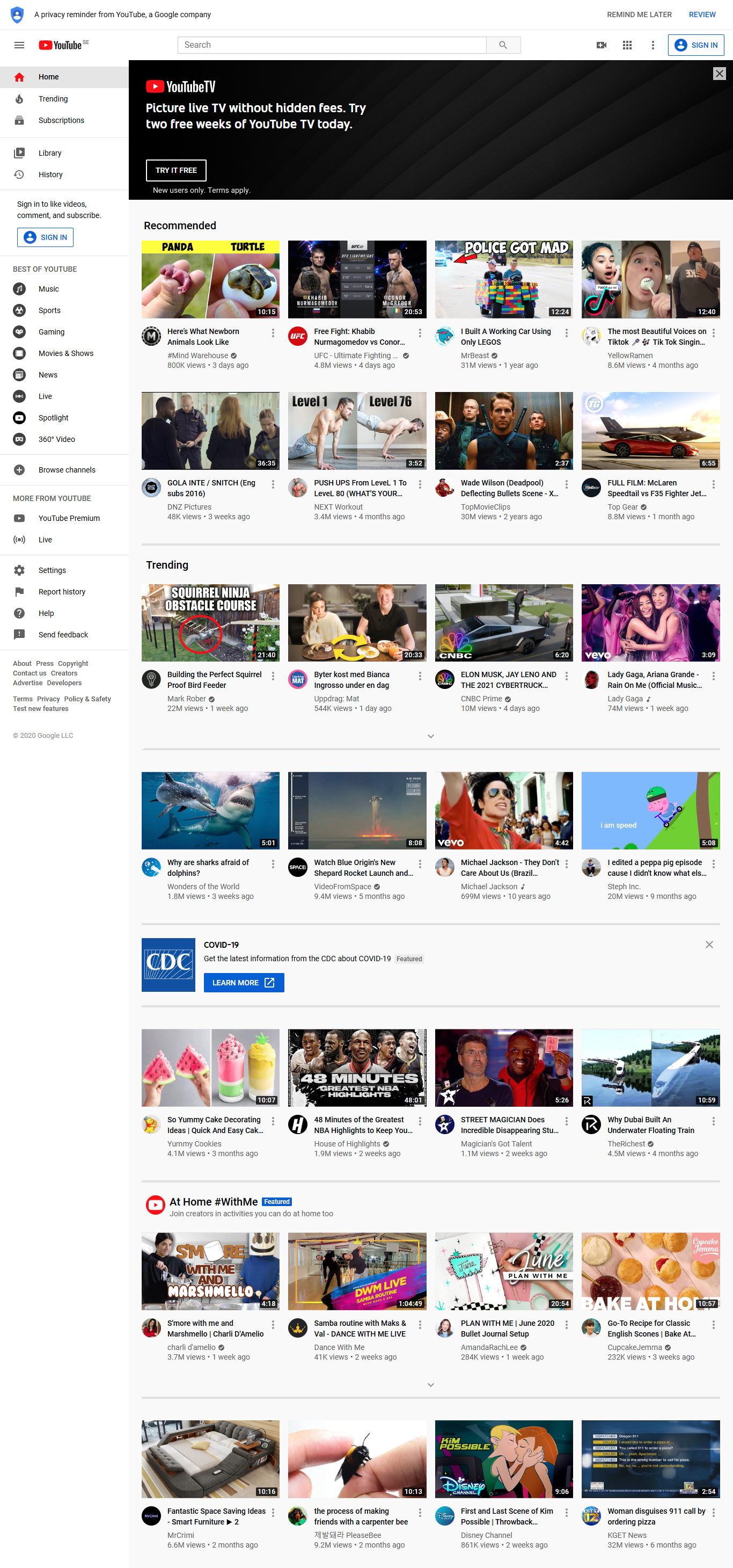 YouTube website in 2020