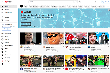 YouTube website in 2021