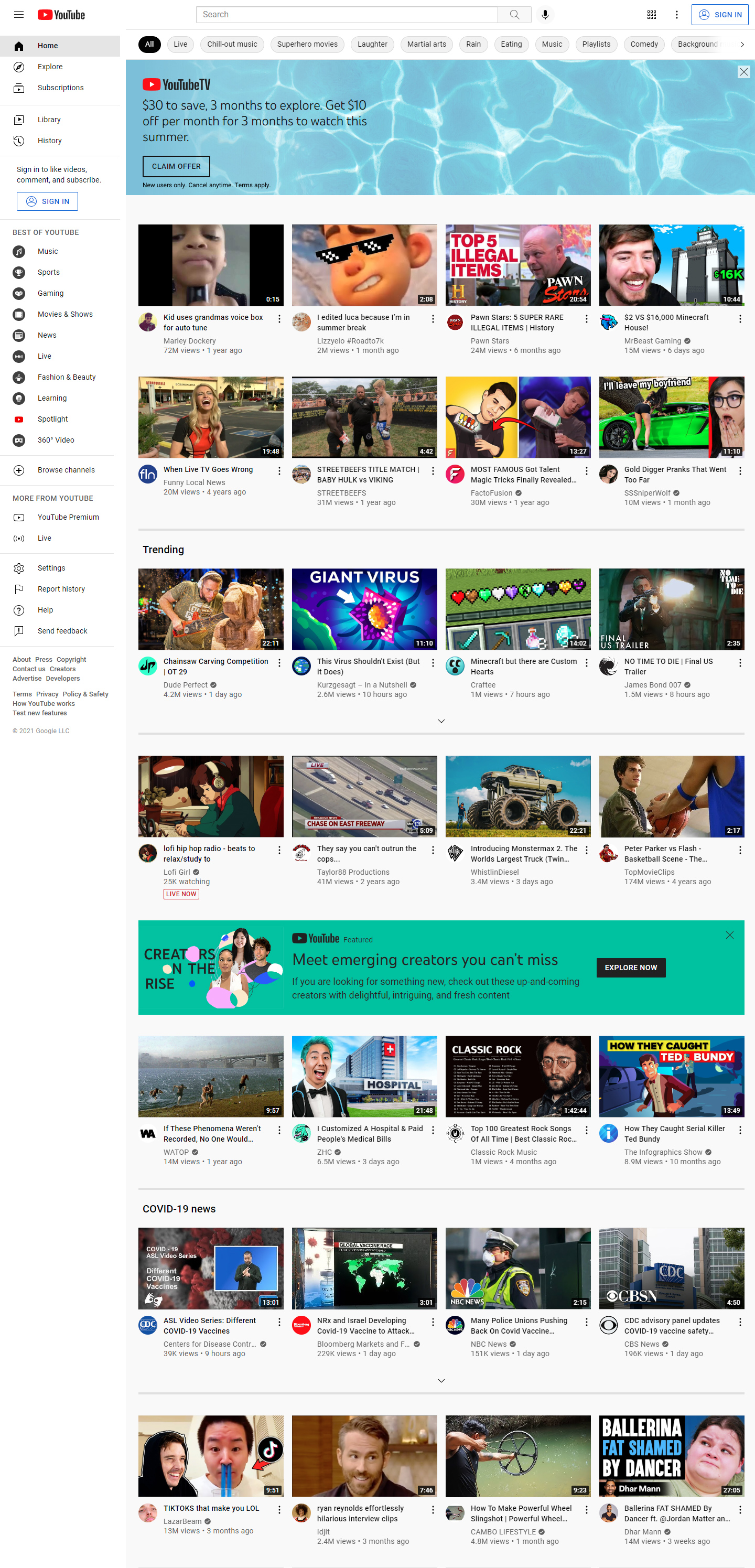 YouTube website in 2021