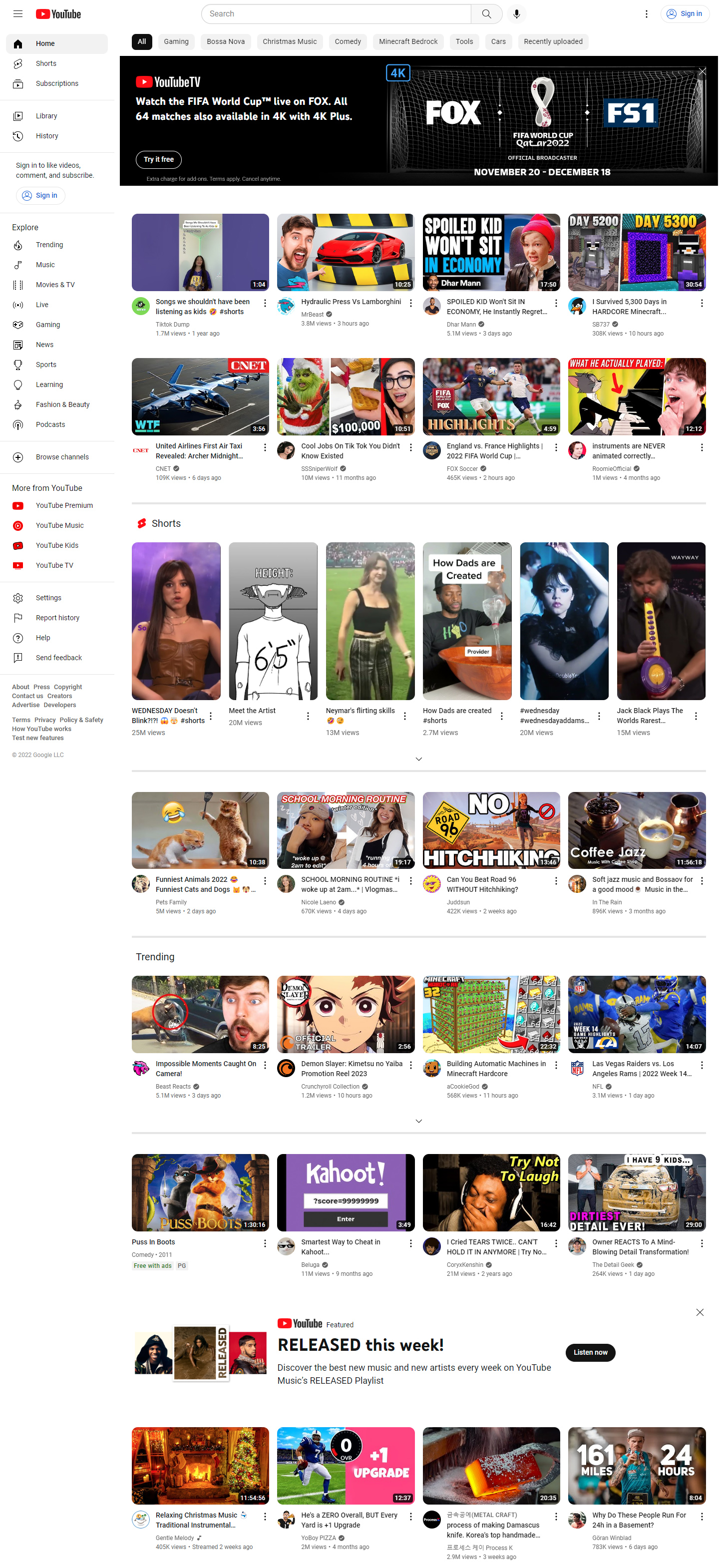 YouTube website in 2022