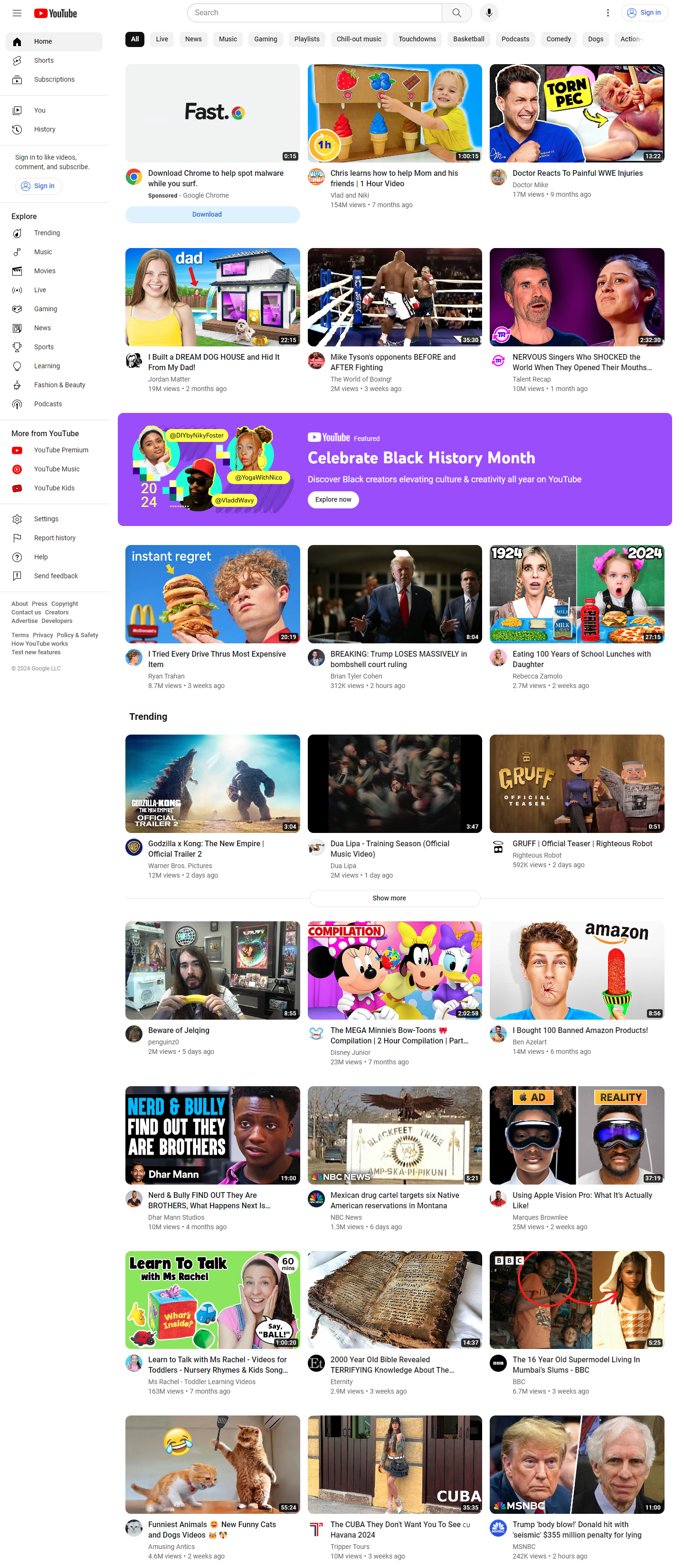 YouTube website in 2024