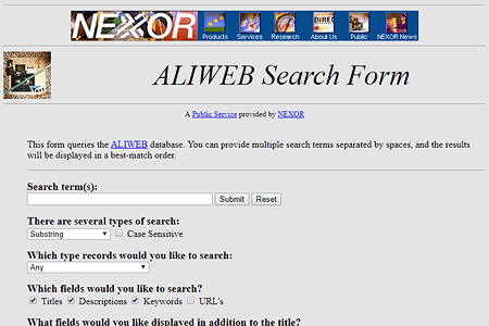 Aliweb search form in 1995