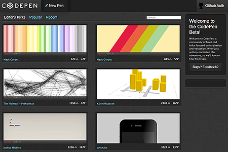 CodePen.io website in 2012
