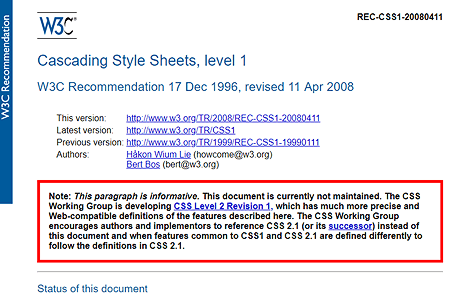 CSS 1 recommendation 1996