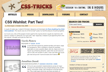 CSS-Tricks website in 2008