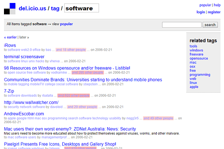 Delicious website in 2006