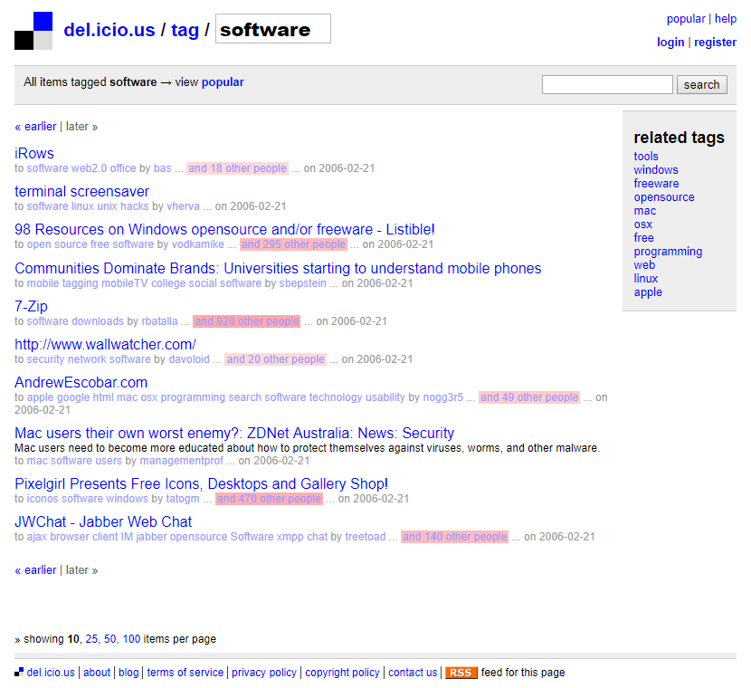 Delicious website in 2006