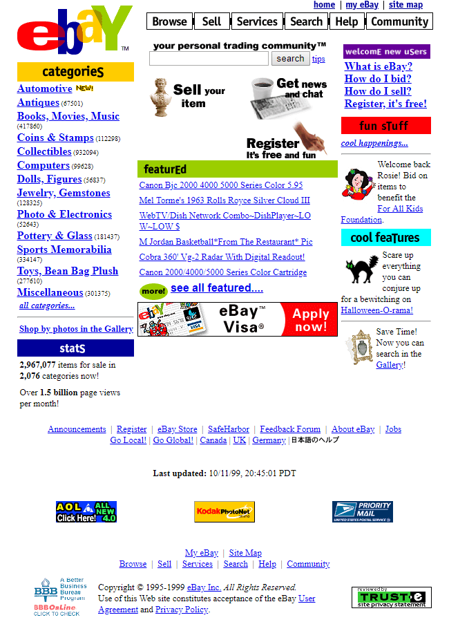 eBay website in 1999